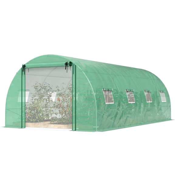 CoSoTower Tunnel de Serre avec 2 Tiges de Support, Porte en Maille, Maison Chaude pour Plantes avec Couverture PE, 20'x10'x7', Vert