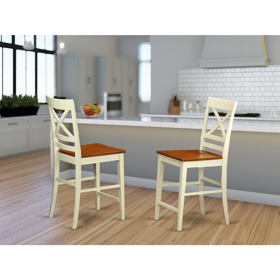 Counter Height Stools - Stylish Bar Stools with Backrest - Kitchen Dining Room Chairs - Buttermilk Cherry Finish