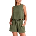 thumbnail image 2 of Trajes De Pieza Sin Mangas,Mujeres Verano 2 Piezas Sin Mangas Conjunto De Top Pieza Pantalones Cortos De Pierna Ancha Conjunto Funcionalidad Inteligente, 2 of 2