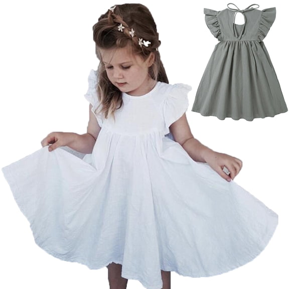 Xinhuaya Toddler Girl Dress Baby Ruffle Sleeve Sleeveless Kids Casual Dresses Beach Party Dresses 0-7 Y