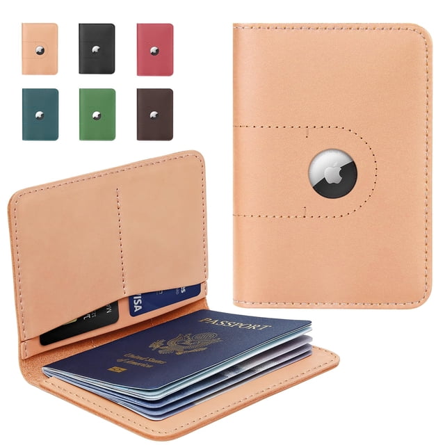 Funda para pasaporte ALLIVE de piel auténtica con ranura para Airtag, color beige