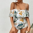 thumbnail image 6 of Lopeceal Women's One Piece Off Shoulder Vintage Swimsuits Floral Print Ruffle Bathing Suits Beachwear Tummy Control Swimwear, 6 of 7