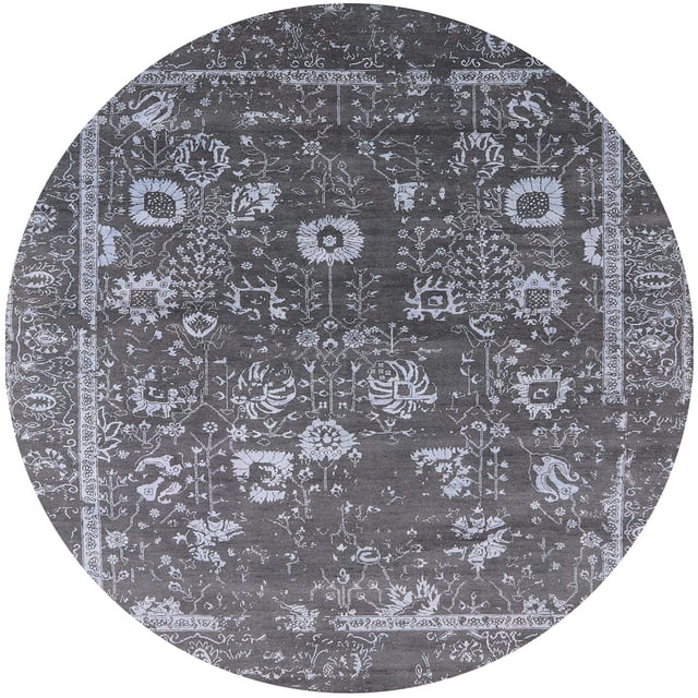 Ahgly Company Tapis d'Intérieur Rond Moderne Mi-Siècle Gris Oriental, 7 Pieds Rond