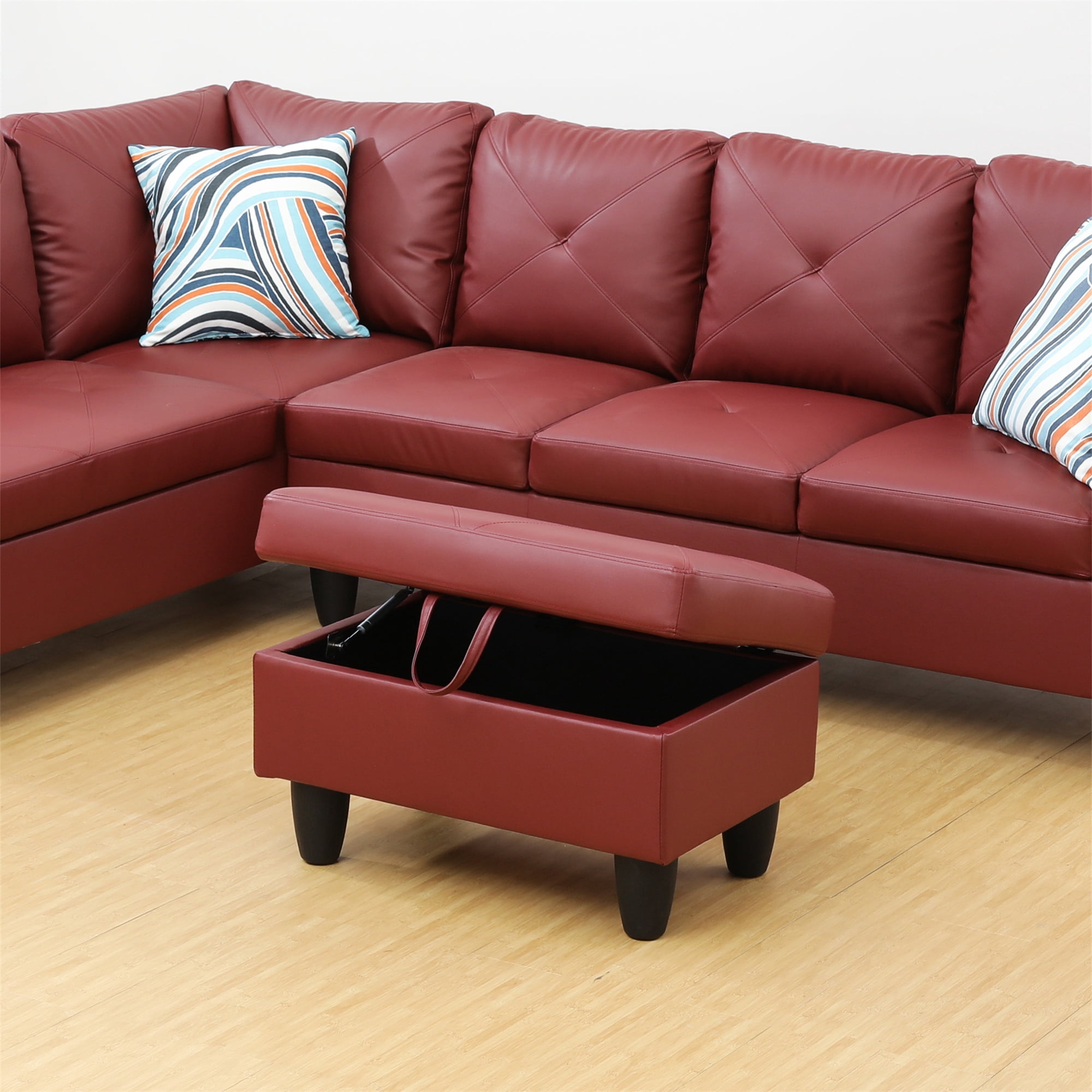 Aukfa 29" Storage Ottoman Bench for Sectional Sofa for Home Office, Lift Top , Leather, Red