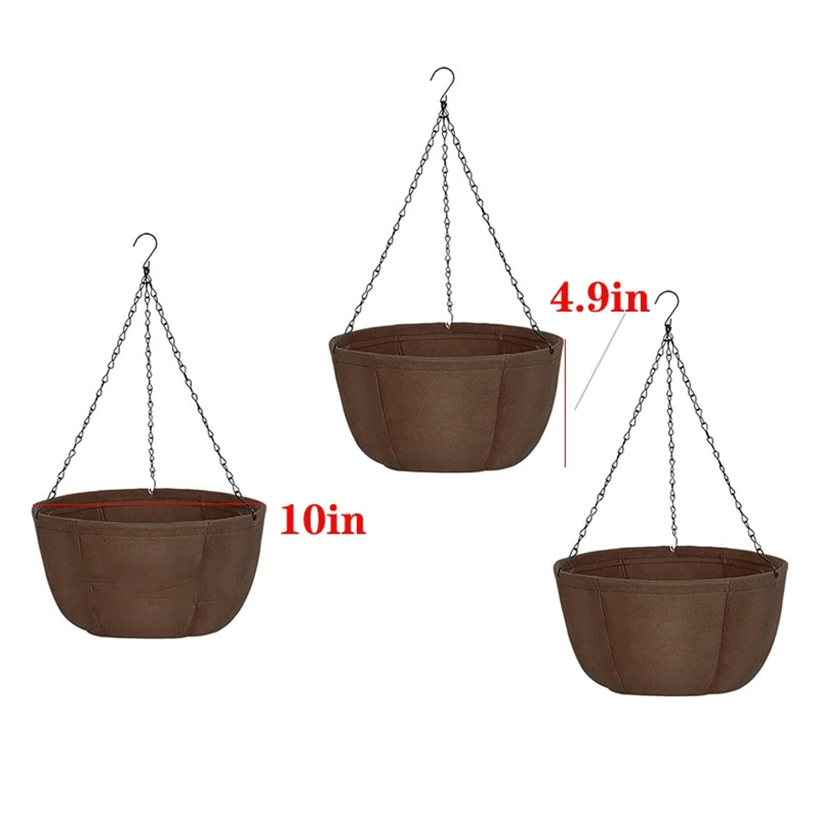 Hanging Planters With Chains For Outdoor Indoor Use, 3-Pack Breathable Fabric Hanging Baskets With Drainage, Stylish Decorative Plant Pots For Porch Balcony Garden Ferns