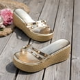 thumbnail image 5 of Wedge Sandals for Women Trendy Dress Summer Slide Shoes Arch Support Walking Sandal Adjustable Ankle Strap Wedges Shoe Gold-6, 5 of 8