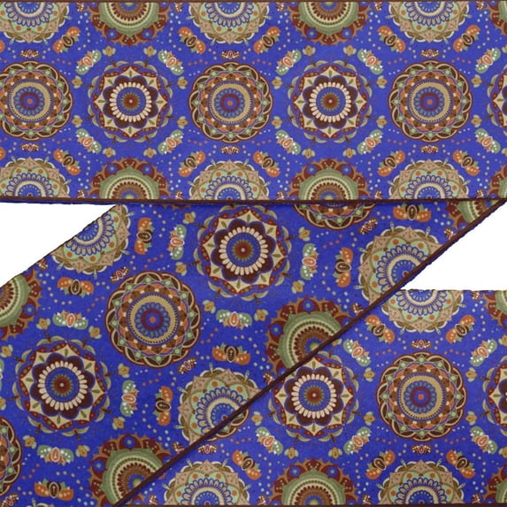 IBA Indianbeautifulart Blue Mandala Kaleidoscope Fabric Laces For Crafts Printed Velvet Trim Fabric Sewing Border Ribbon Trims 9 Yards 3 Inches
