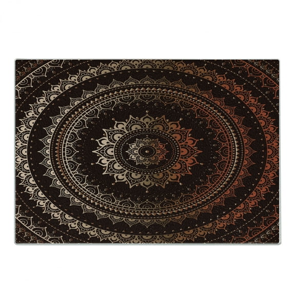 Mandala Cutting Board, Circle Universe and Cosmos Esoteric Image Print, Decorative Tempered Glass Cutting and Serving Board, Small Size, Chestnut Brown, by Ambesonne