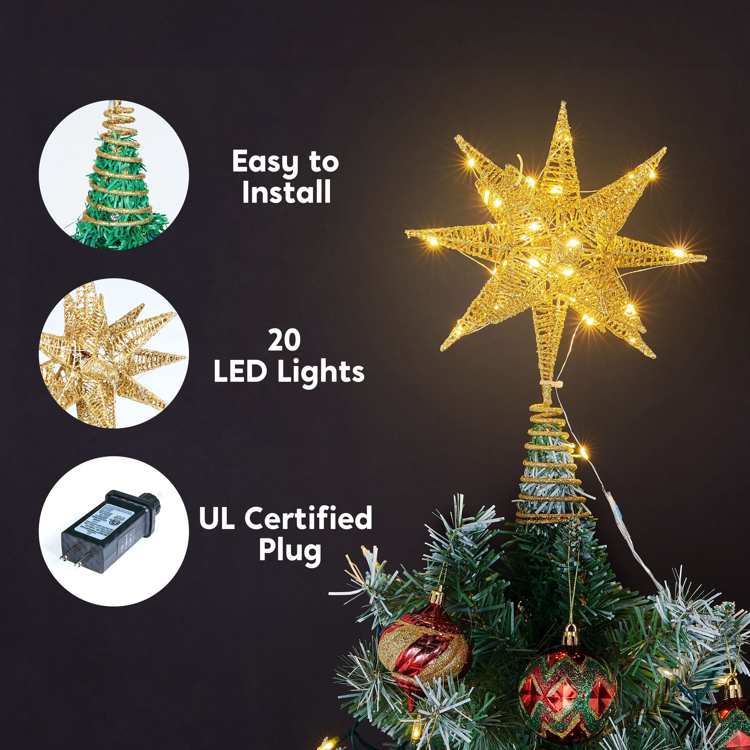 ✳︎new arrival✳︎christmas treeクリスマスツリー②gold Joyfy 10“ Christmas Tree Topper, Gold Glitter 8-Point Star with