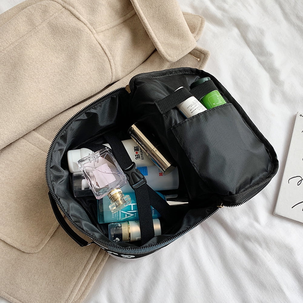 Grid Blocking Travel Toiletry Bag for Women,Portable Pouch Open Flat Makeup Organizer with Handle