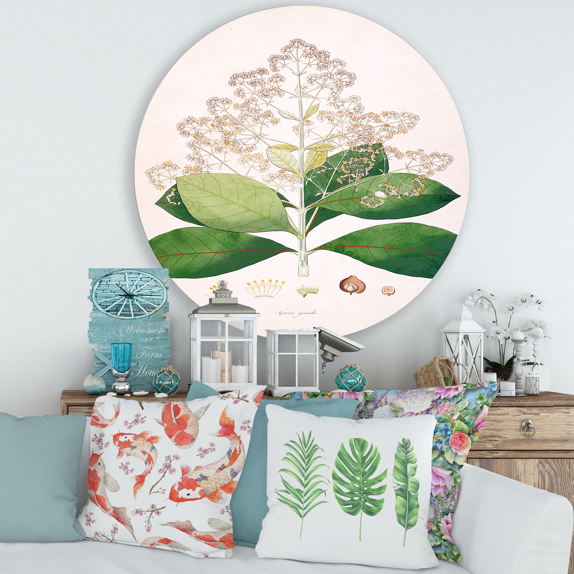 Designart 'Ancient London Plants III' Farmhouse Circle Metal Wall Art 36x36 - Disc of 36