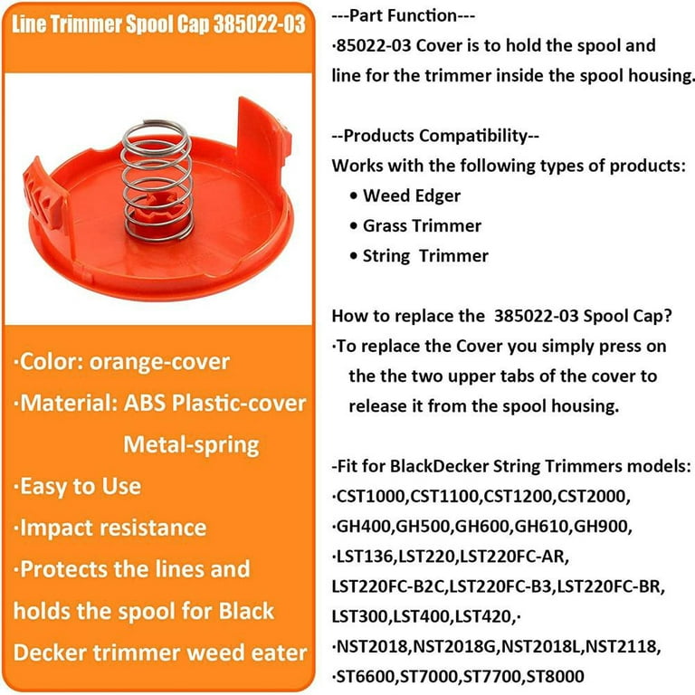 3Pack/set Trimmer Spool & Cap & Spring Replacement for Black Decker Cap  Spring 