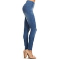 thumbnail image 5 of Women's Stretch Pull On Skinny Jeans Ripped  Denim Jeggings Elastic Waist Tummy Control Plus Size  3XL Medium Blue, 5 of 6