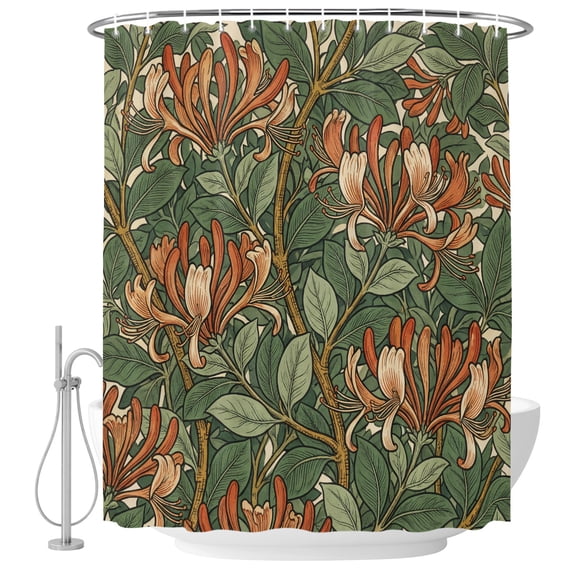 Boho Honeysuckle Shower Curtains for Bathroom, Waterproof Fabric Bath Curtains Decor, Bath Tub Curtain Retro Farmhouse Botanical Flowers Decorative Shower Curtain Sets with 12 Hooks, 72x72 Inch