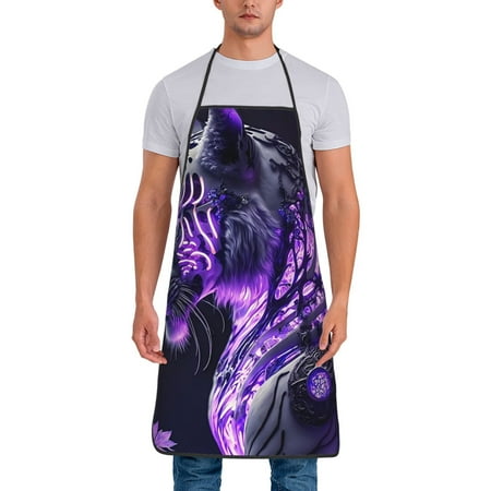 

Naloa 1Pack Adjustable Bib Apron Waterdrop Resistant Cooking Kitchen Aprons for Women Men Chef Purple Pattern White Tiger Print
