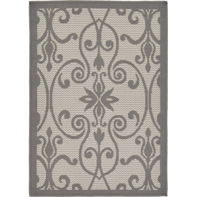 Unique Loom Botanical Collection Traditional Border Transitional Indoor and Outdoor Flatweave Area Rug, 2 Feet 2 Inch x 3 Feet, Gray/Dark Gray