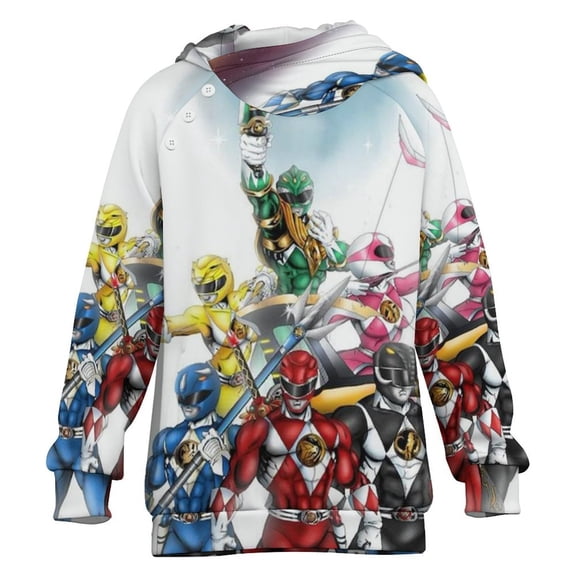 Power Rangers Kids Hoodie Raglan Sleeve Hooded Snap Sweatshirt Casual Wear Soft Breathable Outerwear Winter Clothes 6-7Y