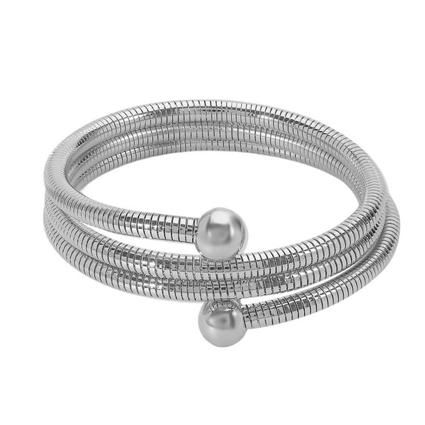 Estilo Vintage Pulsera Ancha 3 Cadena Elástica Mujeres Chunky Joyería de Metal