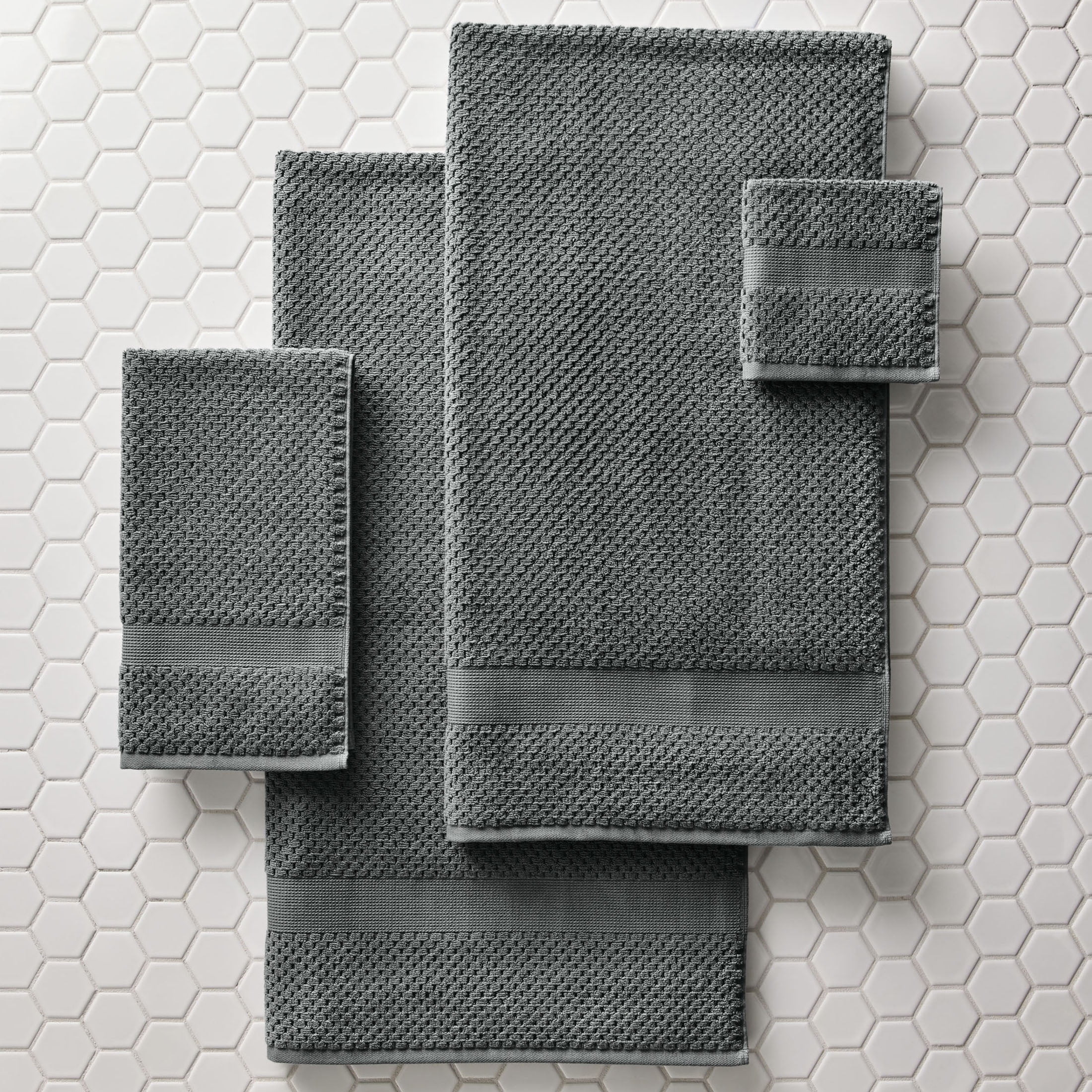Better Homes & Gardens Signature Soft Cotton Popcorn Textured 6 Piece Bath Towel Set,Grey Flannel