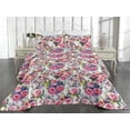 thumbnail image 2 of Ambesonne Flowers Vintage Quilted Bedspread Set 3 Pcs, Aquarelle Floral, King, Dark Coral Dark Lavender, 2 of 4
