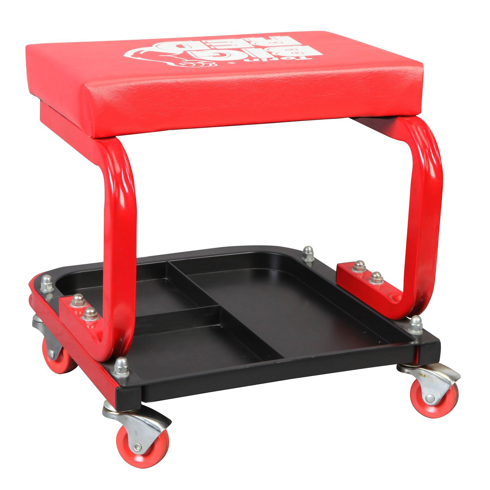Padded Mechanic Stool with Tool Tray Storage and Cup Holder Black Big Red AR7451B Torin Heavy Duty Rolling Creeper Garage/Shop Seat 