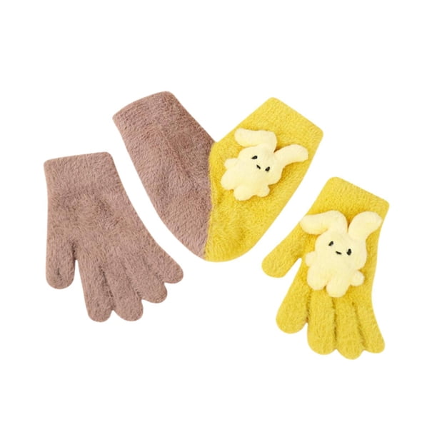 Guantes de invierno, mitones de nailon, guantes a juego para parejas, mitones cálidos y acogedores con forma de corazón. Amarillo caqui