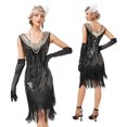 thumbnail image 3 of 1920s Vintage Dress Beaded Sequin 30S Flapper Dresses Prom Wedding Women Vintage Dress V Neck Beaded Fringed Tassels,Black,L, 3 of 11