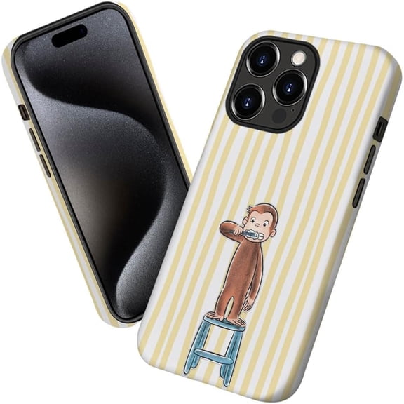 Case for iPhone 15 Pro Max, Funny Monkey Stripes Yellow Phone Case Military-Grade Drop Protection Cover for Women Girl - Frosted