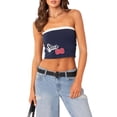 thumbnail image 1 of Gupgi Tube Tops for Women's Solid Color Slim Fit Bandeau Summer Off Shoulder Stripe Crop Tops, 1 of 9