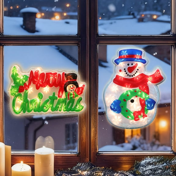 2-Pack Lighted Christmas Window Silhouette Decorations | "Merry Christmas" & Snowman Designs | Indoor Decor for Window, Glass Wall