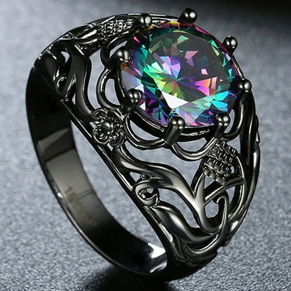 enjoywould Unisex Ring Hollow Out Faux Gem Men Women Vintage Carving Finger Ring Valentines Day Gift