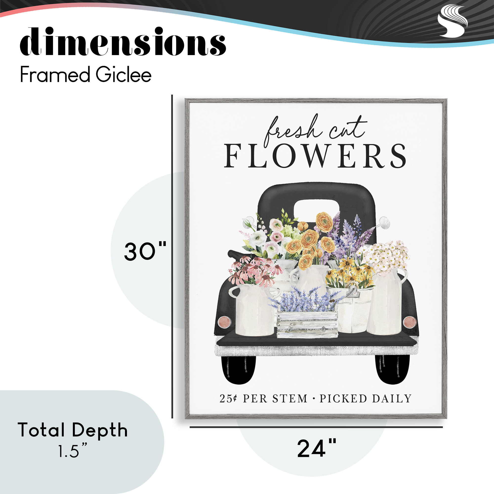 Fresh Flowers Picked Daily Gray Framed Giclee Art, design by Lettered and Lined