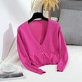 thumbnail image 2 of Elvqul Womens Lightweight Cardigans Hot Pink Casual Sweaters Plus Size Knit Fall Solid Color Long Sleeve Coats for Juniors, 2 of 4