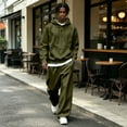 thumbnail image 6 of Sorvello Men's 2 Piece Fashion Tracksuit Loose Fit Hoodie Top Wide Leg Pants Streetwear Outfit For All Season Daily Casual Home Outdoor Wear Army Green L, 6 of 10