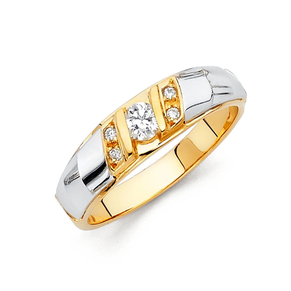 Jewels By Lux 14K Gold Ring Round Cubic Zirconia Mens Anniversary Wedding Band
