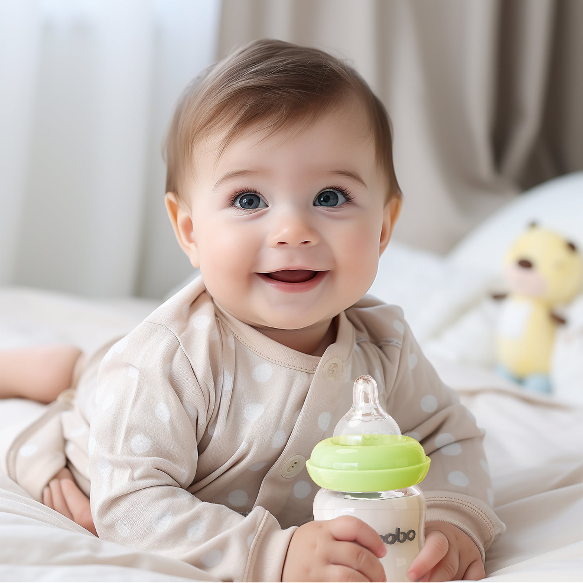 YOHKOH Baby Bottles Slow Flow Nipples,Newborn Bottles Glass Anti Colic,Green,4 oz/2 Pack