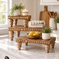 Wooden Riser Set of 3 with Removable Beaded Legs, Rustic Brown Wood ...