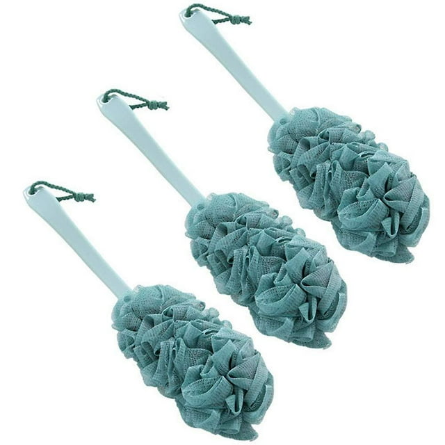 Green-3 PackPaquete de 3 cepillos para el cuerpo de ducha con mango largo, esponja para la piel de lufa, esponja de limpieza para la espalda, esponja de baño exfoliante Luffa para