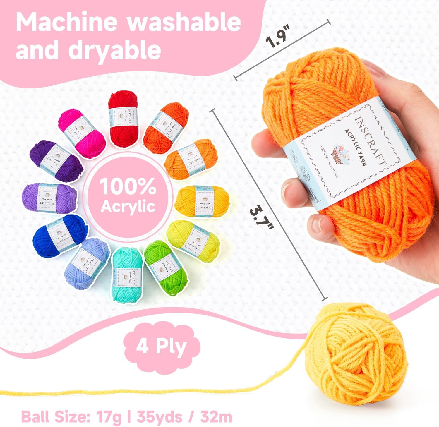 48 PCS Crochet Yarn Kit, 1400 Yards 40 Colors Acrylic Yarn Skeins, 2 Crochet Hooks, 2 Weaving Needles, 4 Stitch Markers, 1 Bag, for Crocheting & Knitting, Gift for Beginners and Adults