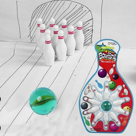 - Mini Desk Top Bowling Game Set Kids Toy - 10 Bowling & 1 Marble Pinball