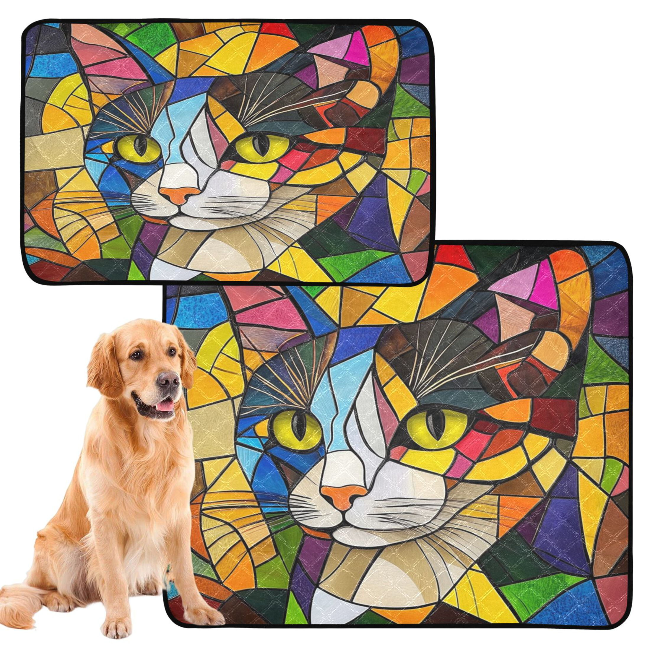Qxltty Stained Glass Civet Cat litter Pads Pet Set of 3 Diaper Mats Center Anti-leakage Layer Absorbent Soft and Comfortable