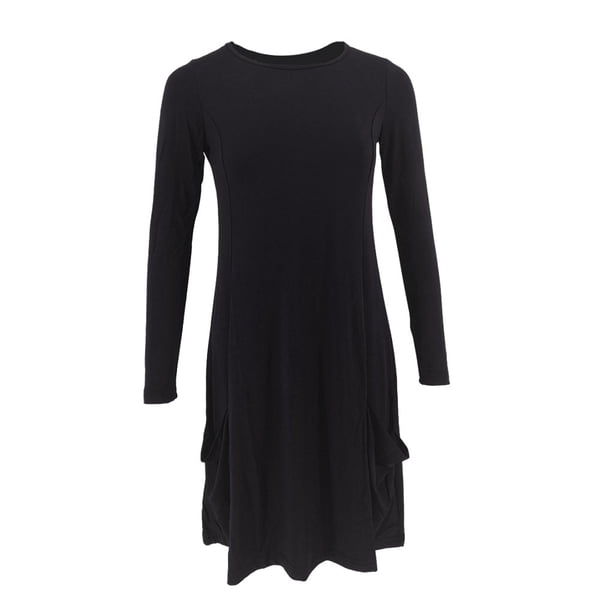 Minnieouse Vestido de jersey de algodón informal vintage de primavera de manga larga Manténgase elegante y cómodo durante todo el día Vestidos Negro SG