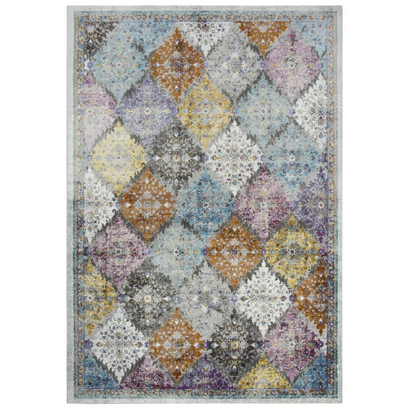 Gatney Rugs Harvard Area Rug PRI108 Cream/Multi Curves Blocks 7' 6" x 9' 5" Rectangle