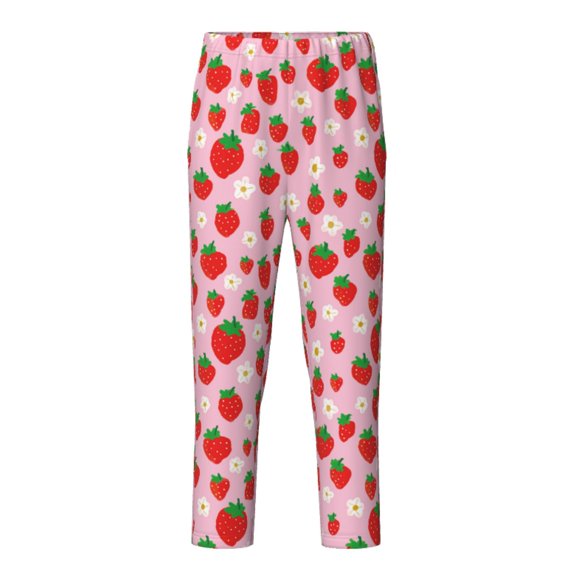 Xecao Hand Drawn Strawberry Print Teenagers' Pajama Pants Long Sleep Pants Soft Elastic Waist Pajama Bottoms Elastic waist with 2 Pockets 5-16 Years-XS(5-6)