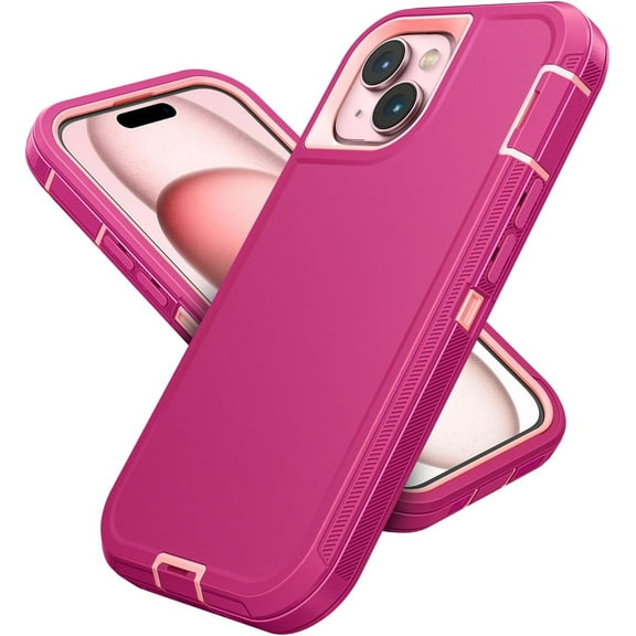 Case for iPhone 15 5G 6.1 inch, Heavy Duty Rugged Dual-Layer with Port Anti dust Protection, Shockproof Scratch Anti-Scratch Matte Phone Case Back Cover for iPhone 15, Pink