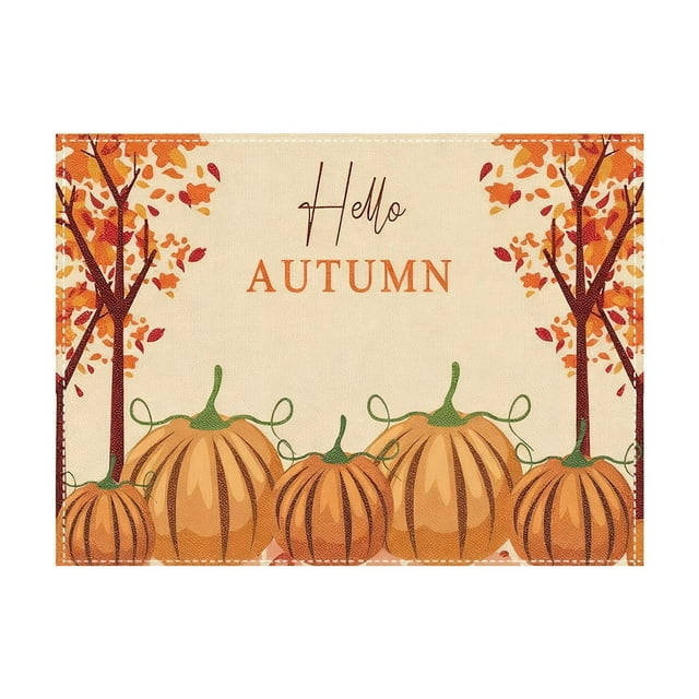 Ensemble de Table de l\'Action de Grâce 16,5 Po x 12,6 Po Polyester Design Citrouille de Récolte d'Automne pour Décorations de Fête et de Traiteur