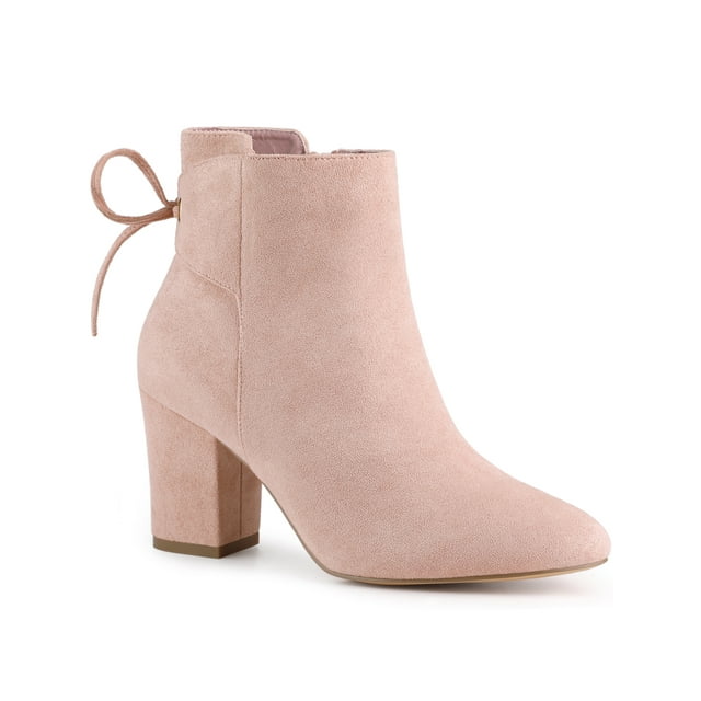 Unique Bargains Bottines à Talons Épais à Bout Rond pour Femmes Rose Poussière (Taille 8)