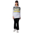 thumbnail image 2 of Globus Women White Striped Boat Neck Longline Top, 2 of 6