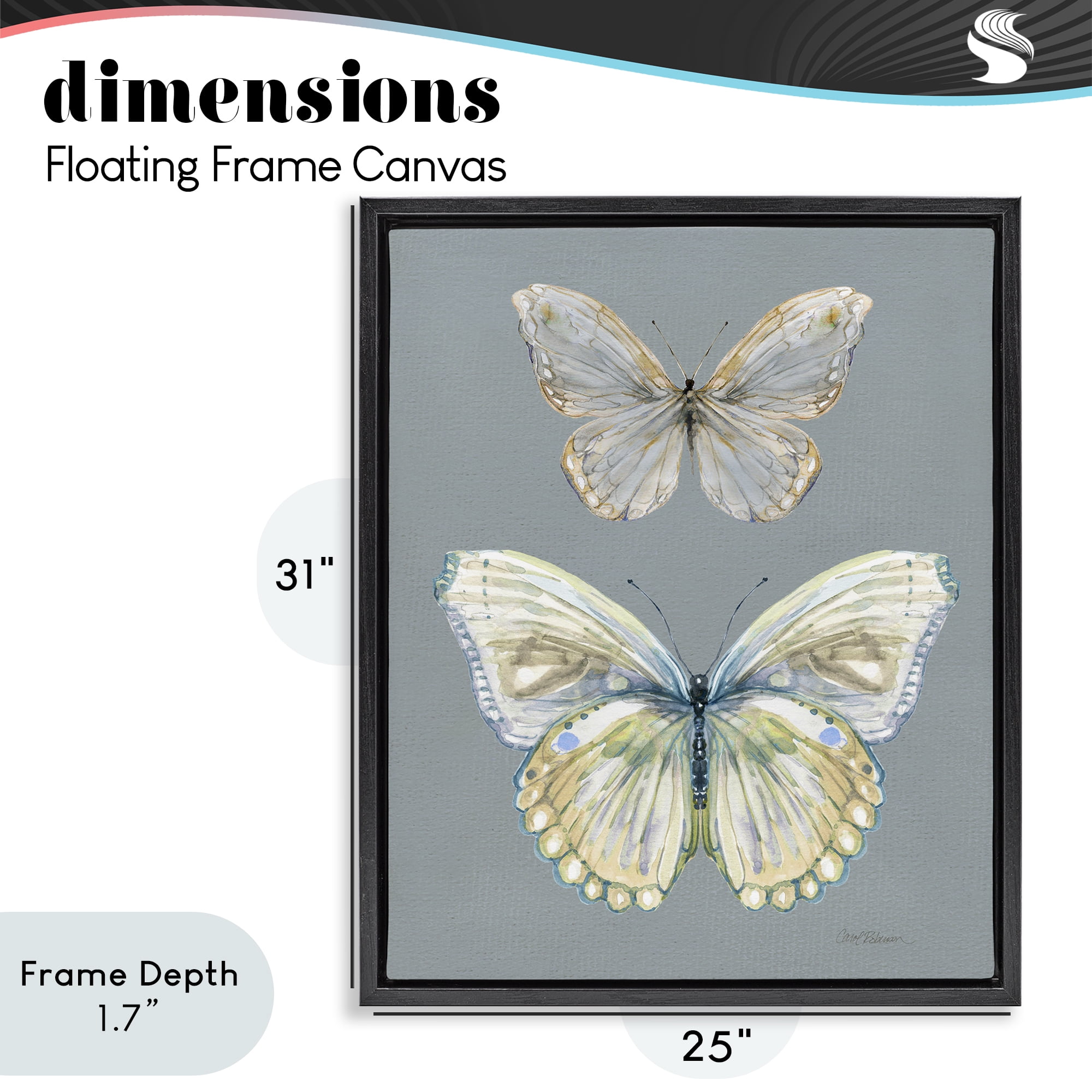 Stupell Industries Butterfly Pair Study Black Framed Floater Canvas Wall Art, design by Carol Robinson