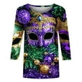 thumbnail image 5 of YUGYXL Women's Plus Size 3/4 Sleeve Tshirts Summer Mardi Gras Lightweight Loose Clothes Fashion Mask Printed Tees Lounge Tunic Fit Tops Carnival Party Blouse Sales, 5 of 5